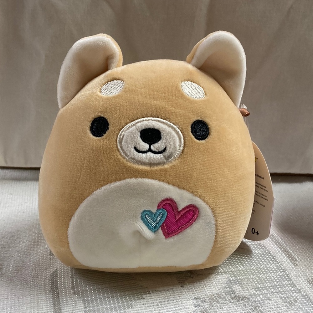 New Squishmallows Angie the Shiba Inu Dog Plush with Hearts on Her 5.5” NWT